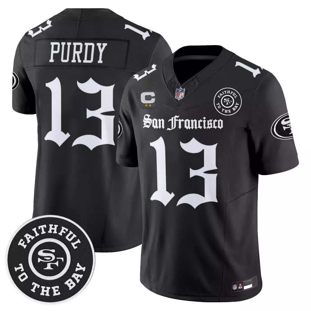 Purdy Faithful 13 Jersey Black To The Bay San Francisco 49ers 2023 Men Fitted White