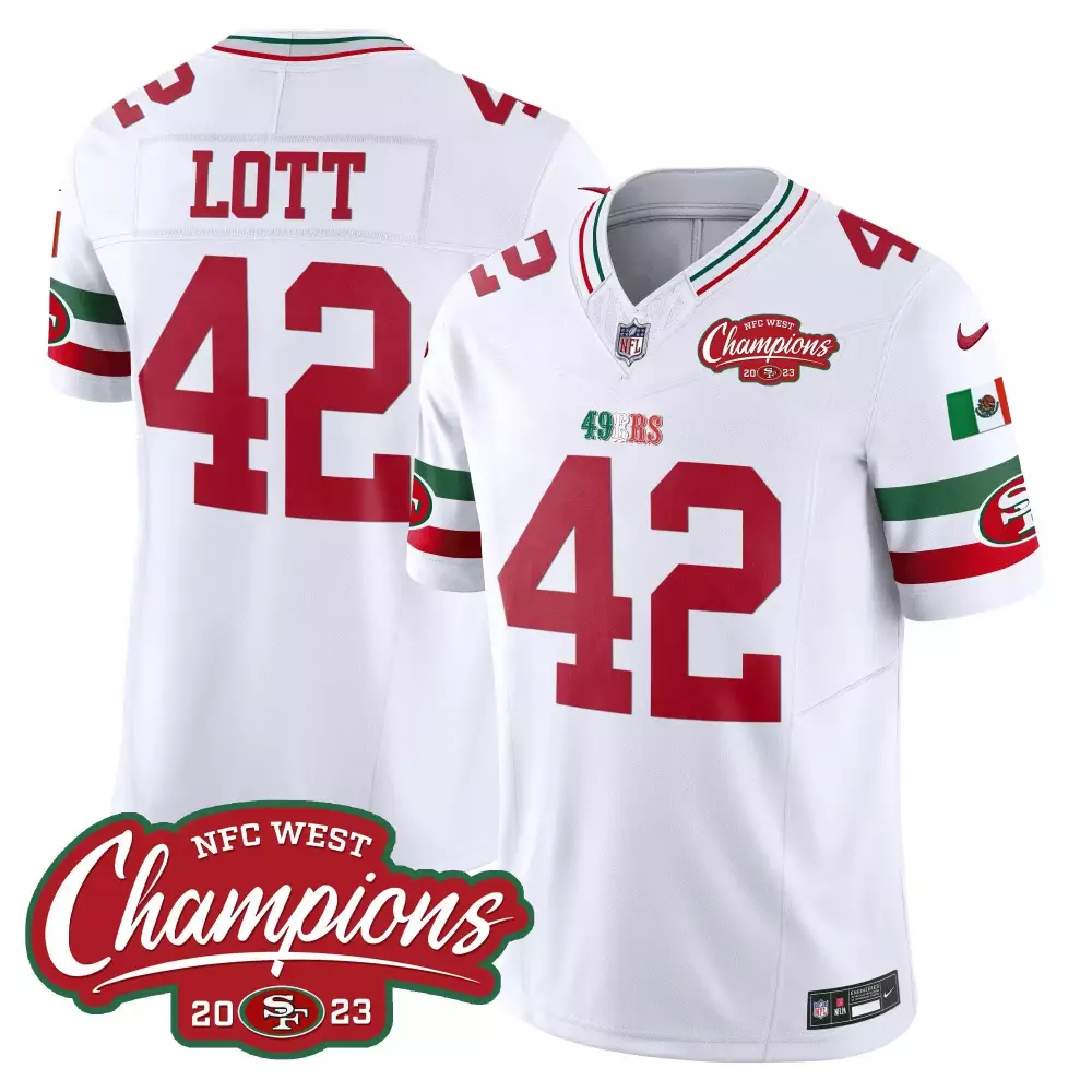 Ronnie Lott 42 49ERS Jersey White NFC West Champions Mexican Flag 2023 Men Player