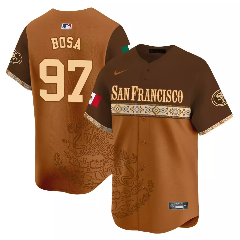 Nick Bosa 97 San Francisco Giants Jersey Brown Mexican Heritage Men Split Design