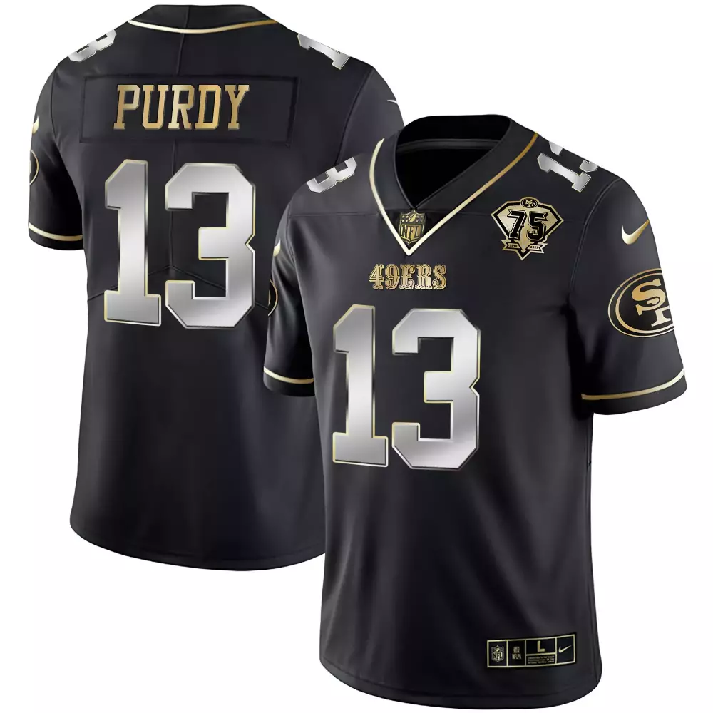 Brock Purdy 13 49ERS Jersey Black 75th Anniversary Men Gold Silver All Stitched Vapor