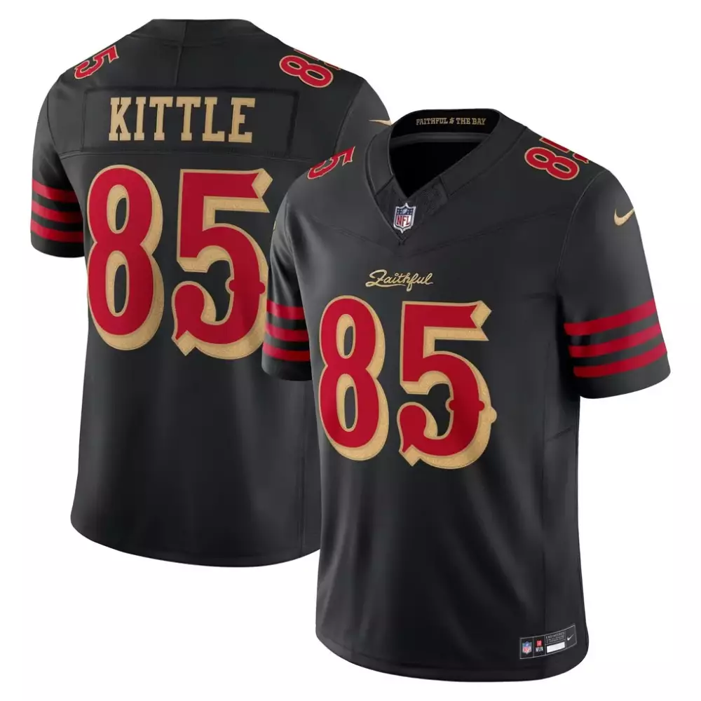 George Kittle 85 49ers Jersey Black Men Replica Alternate Red Gold Collection Limited