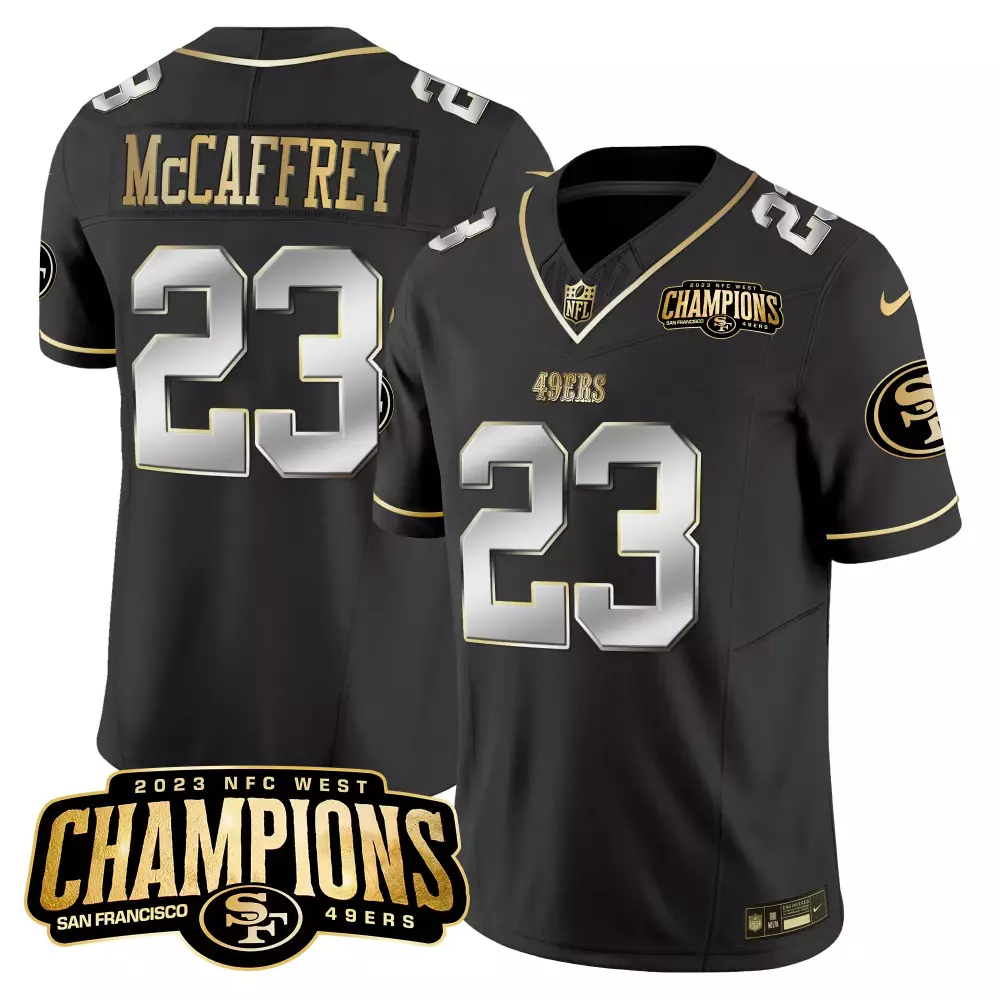 Christian Mccaffrey 23 Jersey Black 2023 NFC West Champions San Francisco 49ers Men
