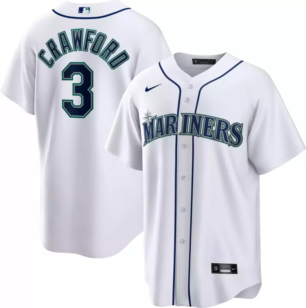J.p. Crawford 3 Mariners Jersey White Men Navy Teal Cool Base All Stitched