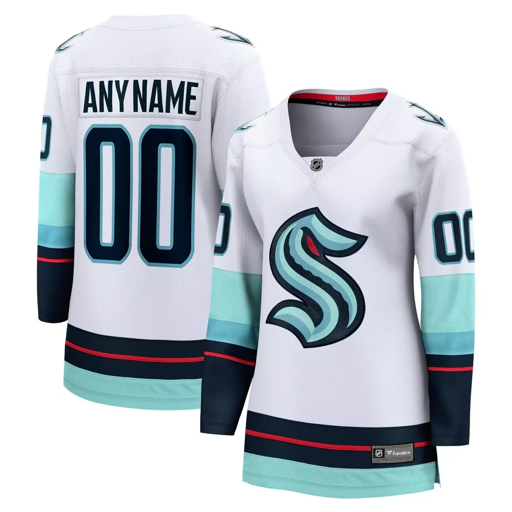 Seattle Kraken Jersey White Women Deep Blue Teal Light Red Away Breakaway Custom