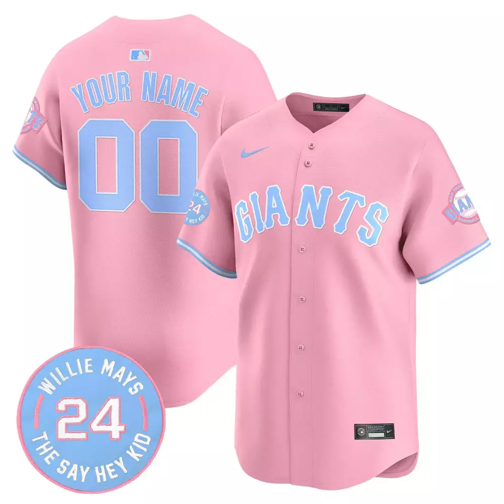 Custom Giants Jersey Pink Light Blue Stitched Vapor Limited