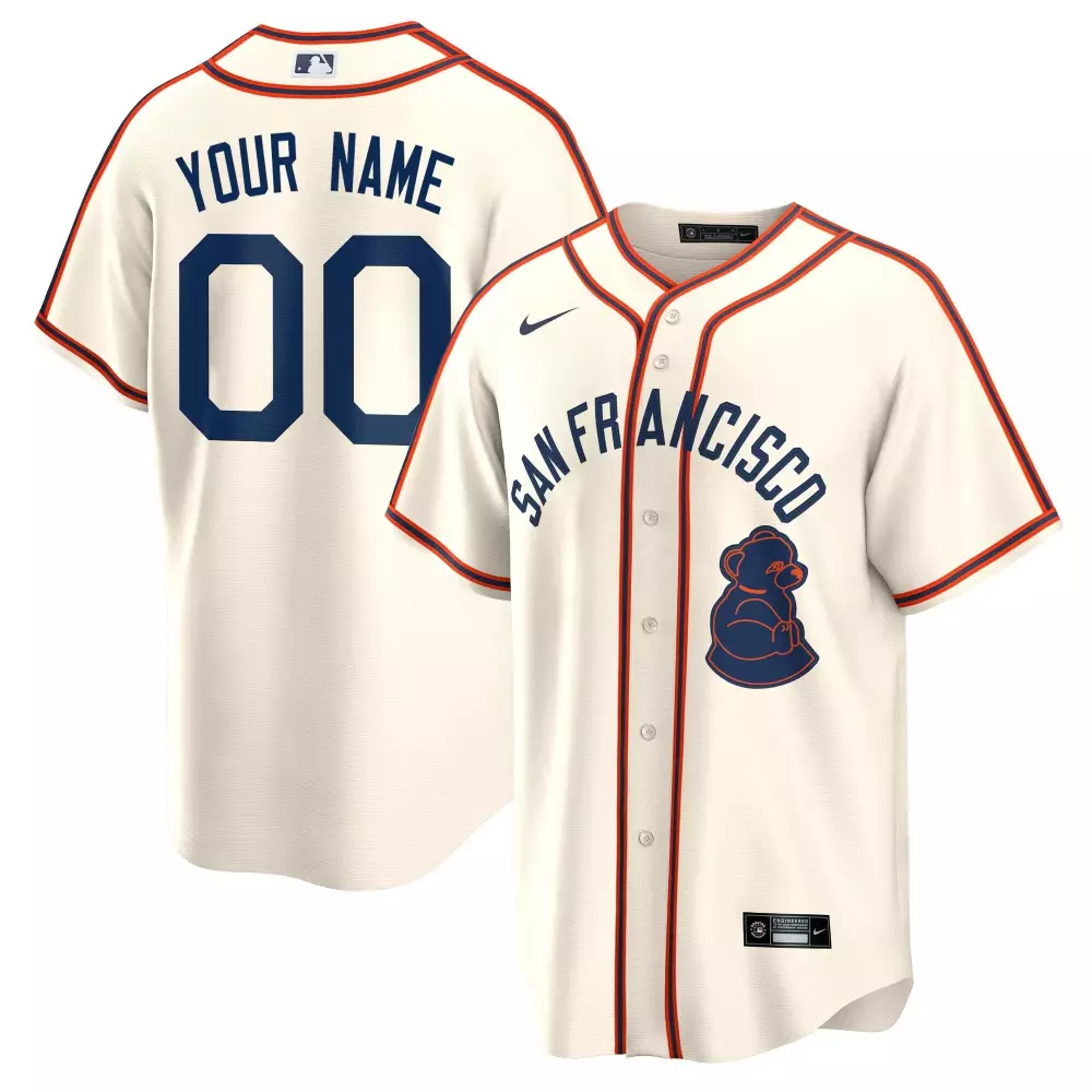 Custom San Francisco Giants Jersey Cream Authentic Collection Men Navy Orange Classic