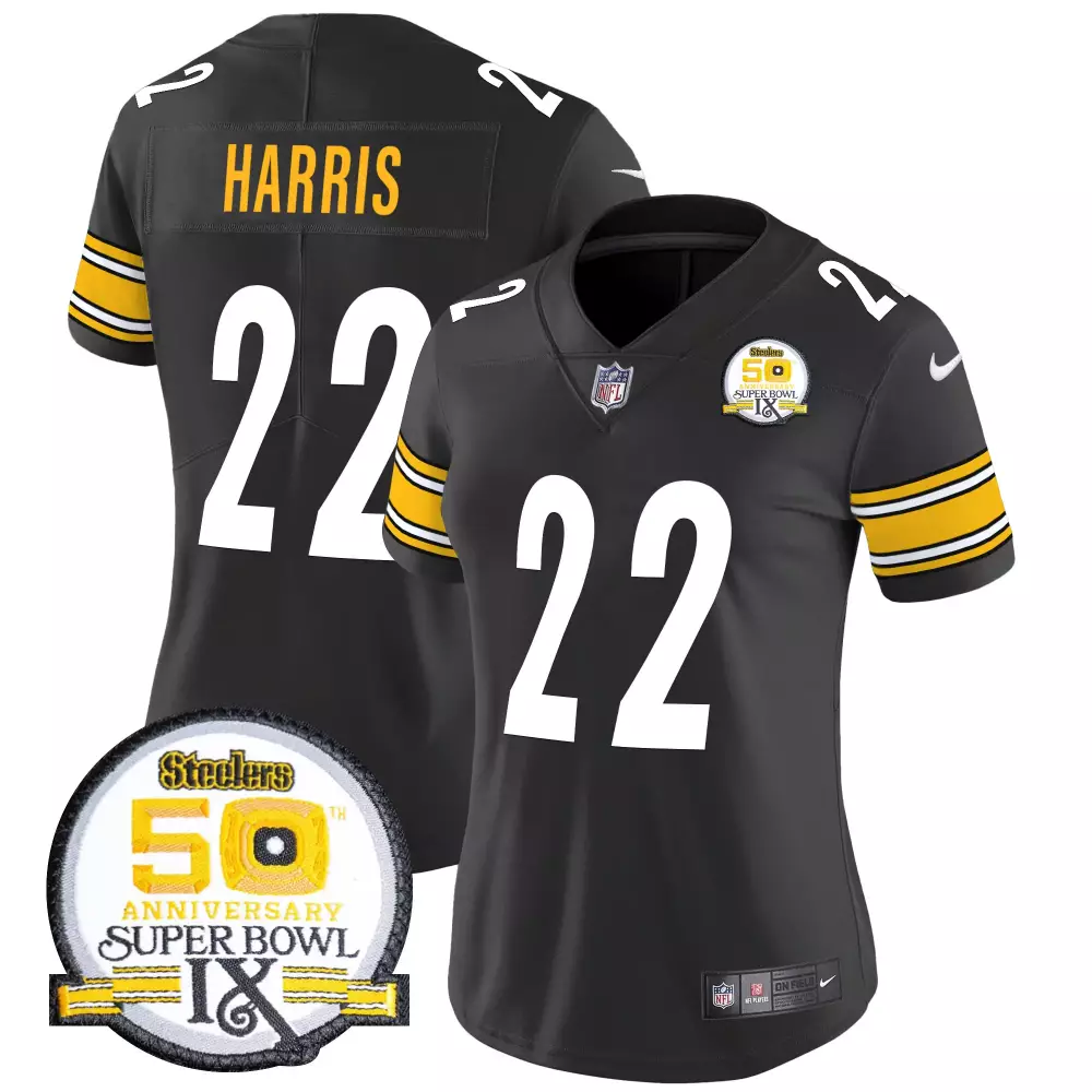 Najee Harris 22 Jersey Black Super Bowl 50 Pittsburgh Steelers Anniversary Men NFL