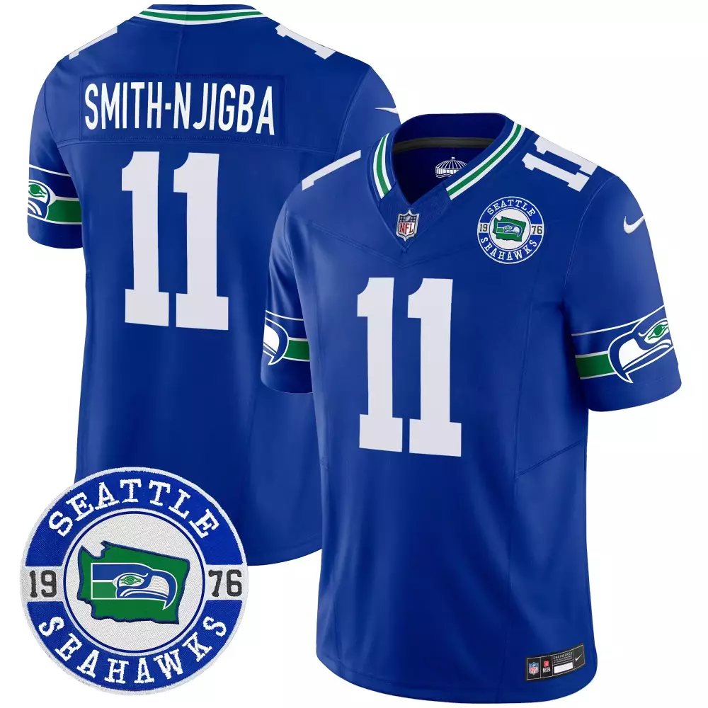 Smithnjigba Est 11 Jersey Blue Seattle Seahawks 1976 Men Standard Green White Throwback