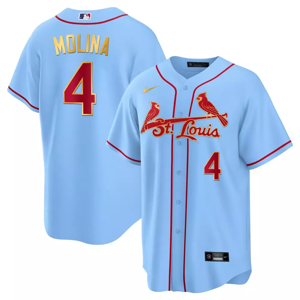 Yadier Molina 4 Jersey Light Blue St. Louis Cardinals Men Alternate Red Gold Cool