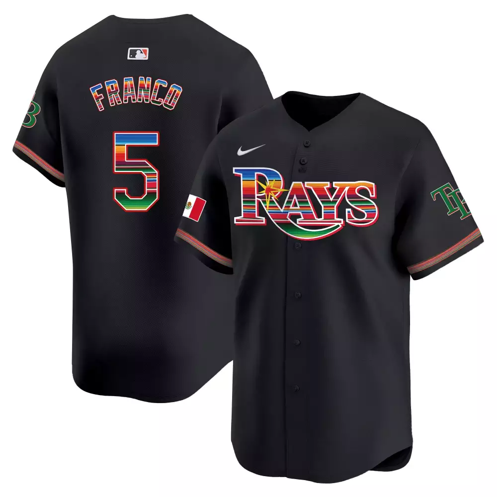 Wander Franco 5 Rays Jersey Black Mexico Flag Men Split Design Multicolor Vapor Premier