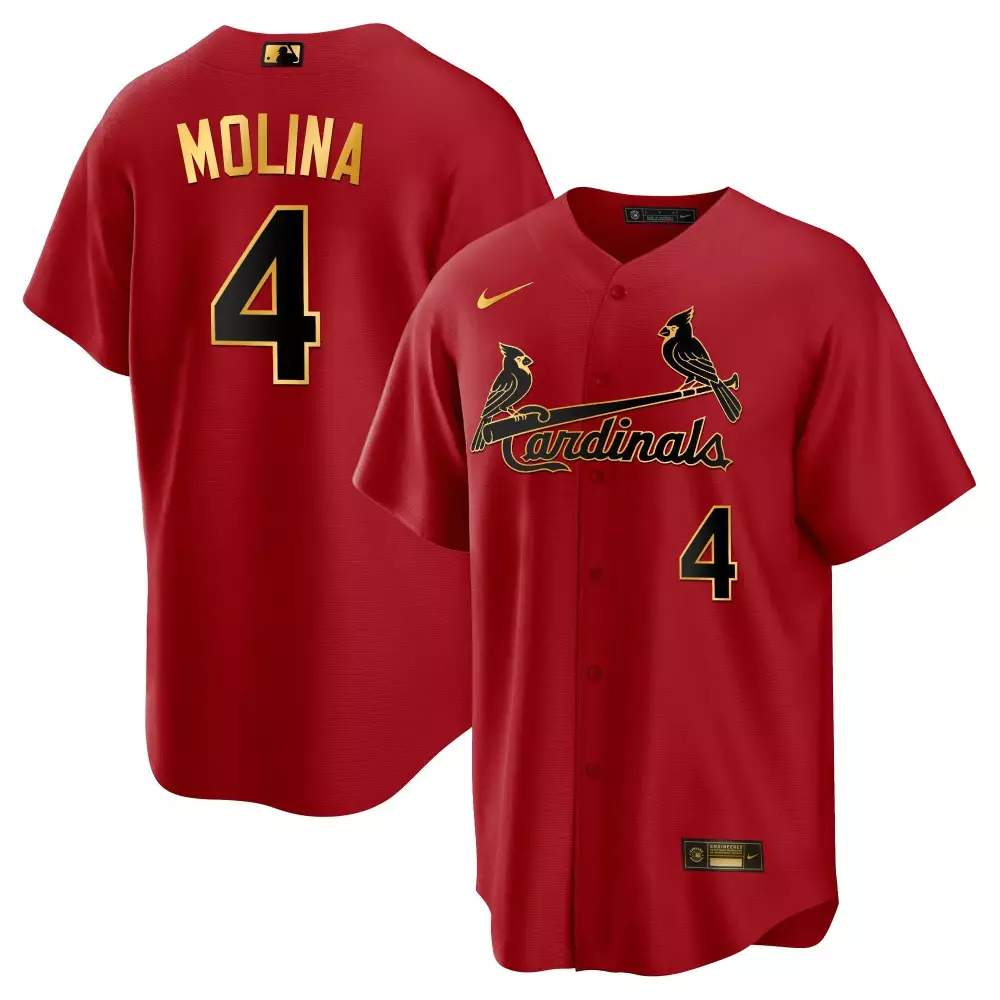 Yadier Molina 4 Cardinals Jersey Red Men Black Gold All Stitched Vapor