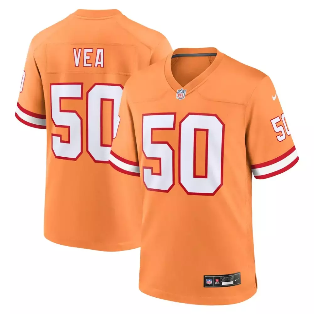 Vita Vea 50 Tampa Bay Buccaneers Jersey Orange Men White Red Throwback Game