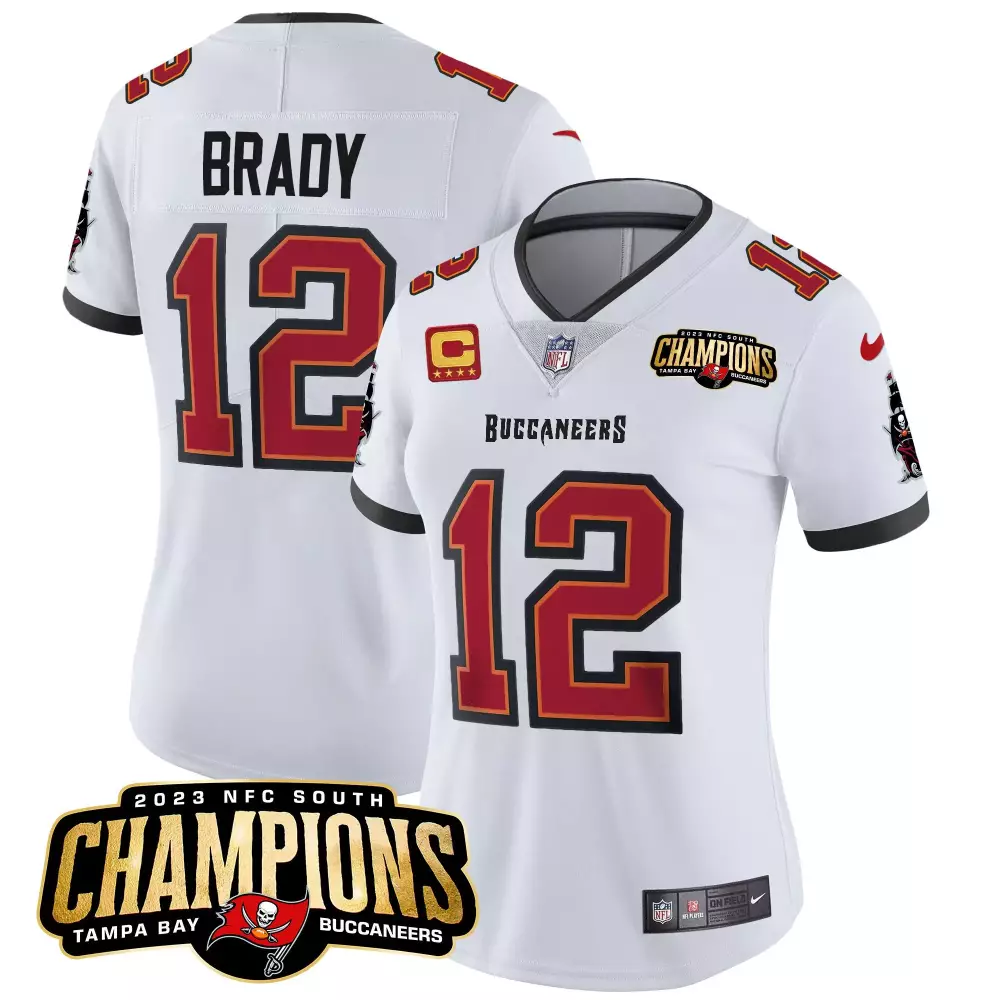 Tom Brady 12 Buccaneers Jersey White 2023 NFC South Champions Men Authentic Red Black