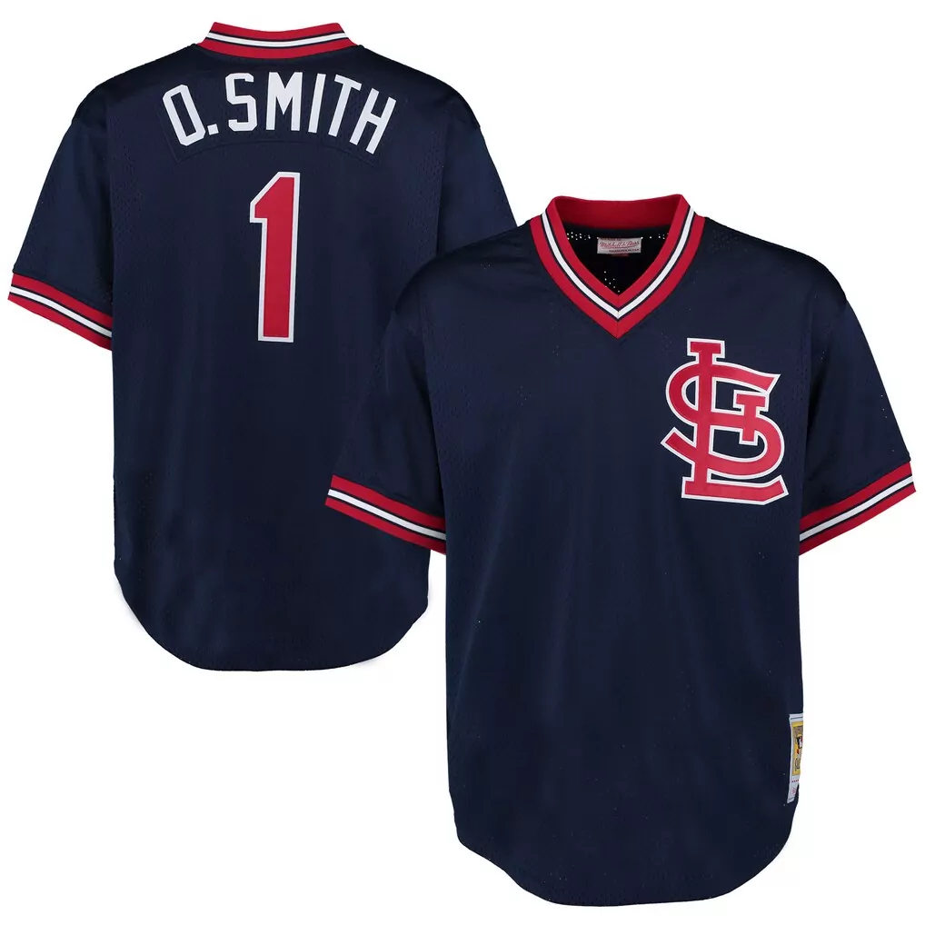 Ozzie Smith 1 St. Louis Cardinals Jersey Navy Blue Men Red White Authentic Cooperstown