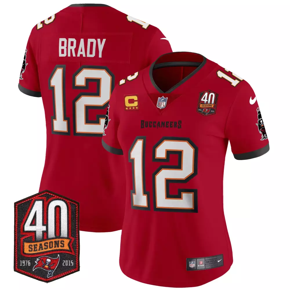 Tom Brady 12 Buccaneers Jersey Red 40 Seasons 1976-2015 Men White Black Orange Vapor