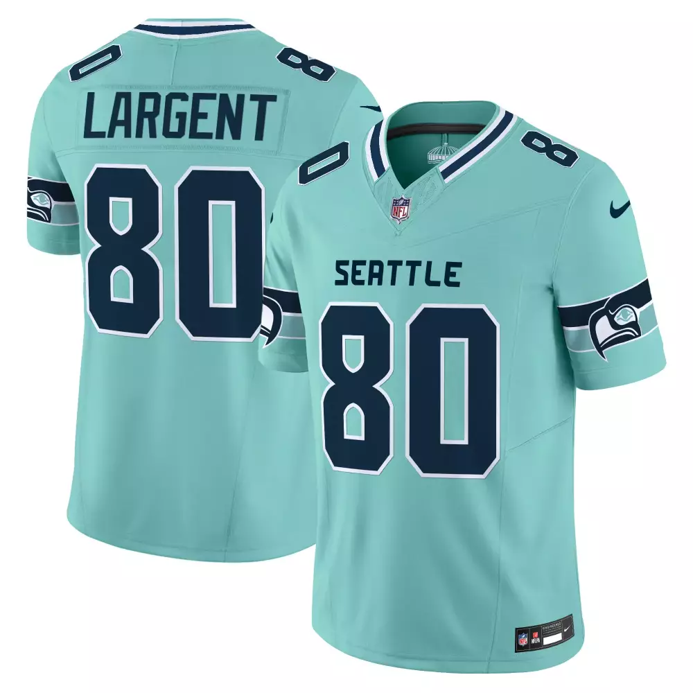 Steve Largent 80 Seattle Seahawks Jersey Seafoam Green Men Alternate Navy Blue White