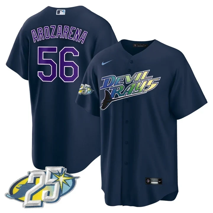 Randy Arozarena 56 Devil Rays Jersey Navy 25th Anniversary Men Purple White Light Blue