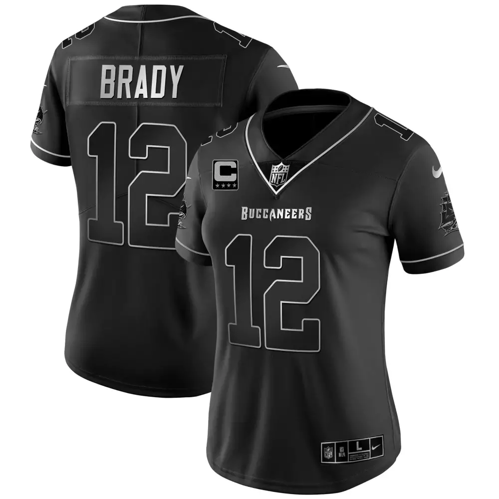 Tom Brady 12 Buccaneers Jersey Black Men Replica Alternate Silver White Vapor All