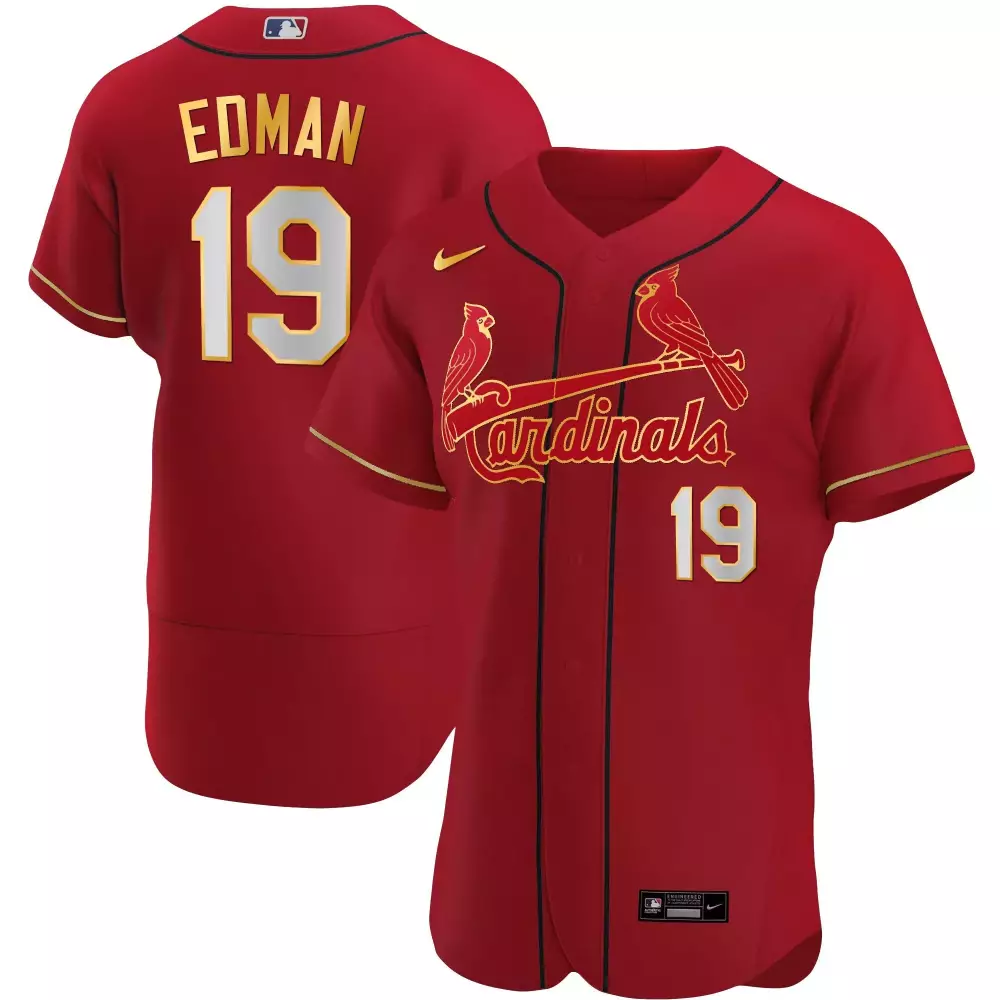 Tommy Edman 19 Jersey Red St. Louis Cardinals Men White Gold Flex Base All Stitched