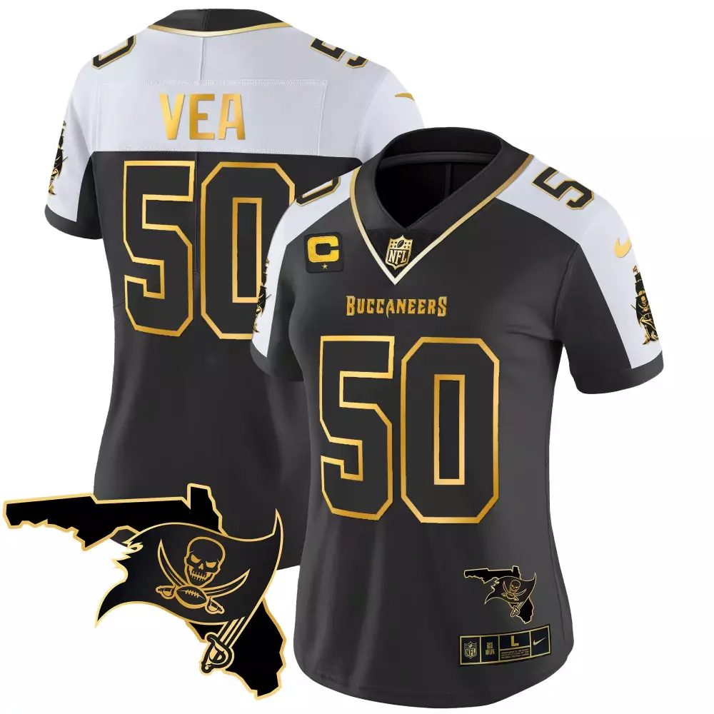Vita Vea 50 Buccaneers Jersey Black Florida Map Men Player Alternate White Gold Vapor