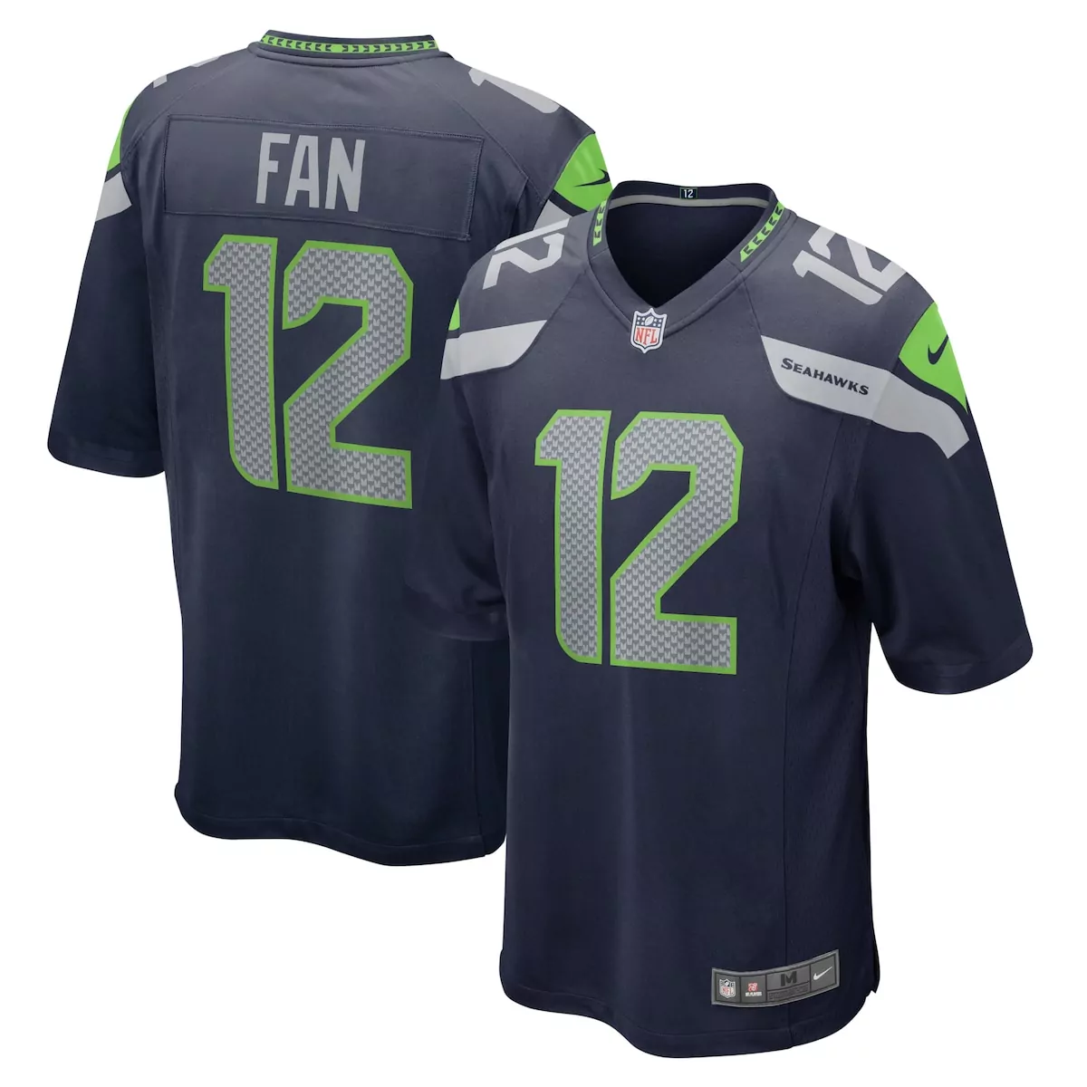 Seattle Seahawks 12 Jersey Navy Blue Men Neon Green Gray Game