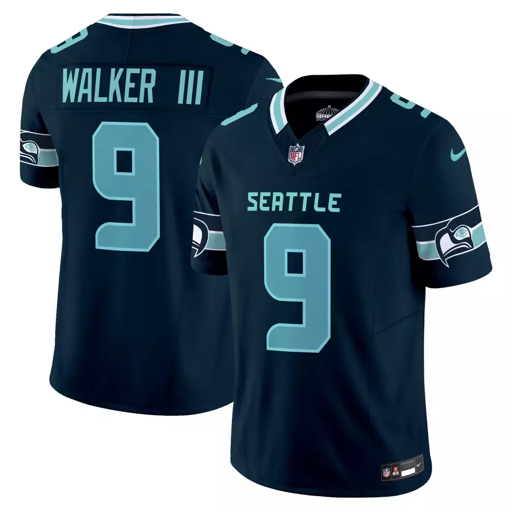 Kenneth Walker 9 Seattle Seahawks Jersey Navy Men Official Light Blue White All Stitched