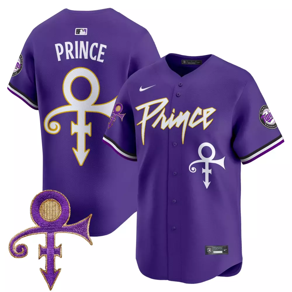 Prince Team Minnesota Twins Jersey Purple Men White Gold All Stitched Vapor
