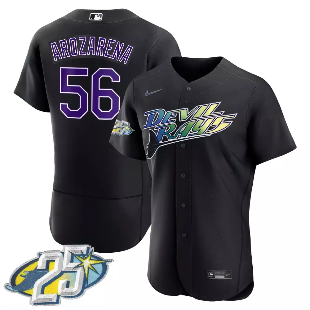 Randy Arozarena 56 Devil Rays Jersey Black 25th Anniversary Men Purple White Yellow