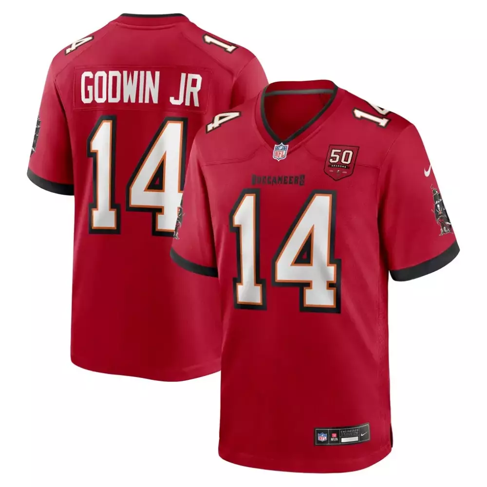Chris Godwin 14 Buccaneers Jersey Red 50th Season Men Black White Game