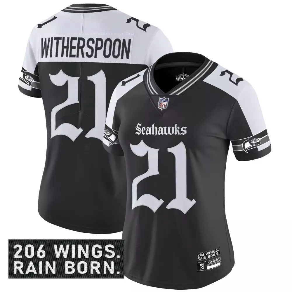 Witherspoon Rain 21 Seahawks Jersey Black 206 Wings. Born. Women NFL White Stitched