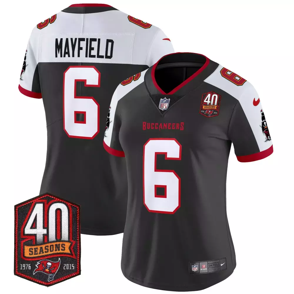 Baker Mayfield 6 Buccaneers Jersey Gray 40 Seasons 1976-2015 Women Game Red White