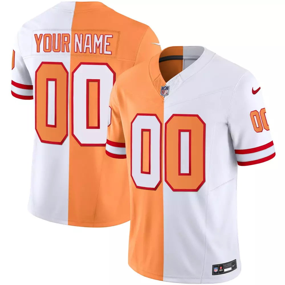 Custom Buccaneers Jersey Orange Men Split White Red Throwback Limited All Stitched