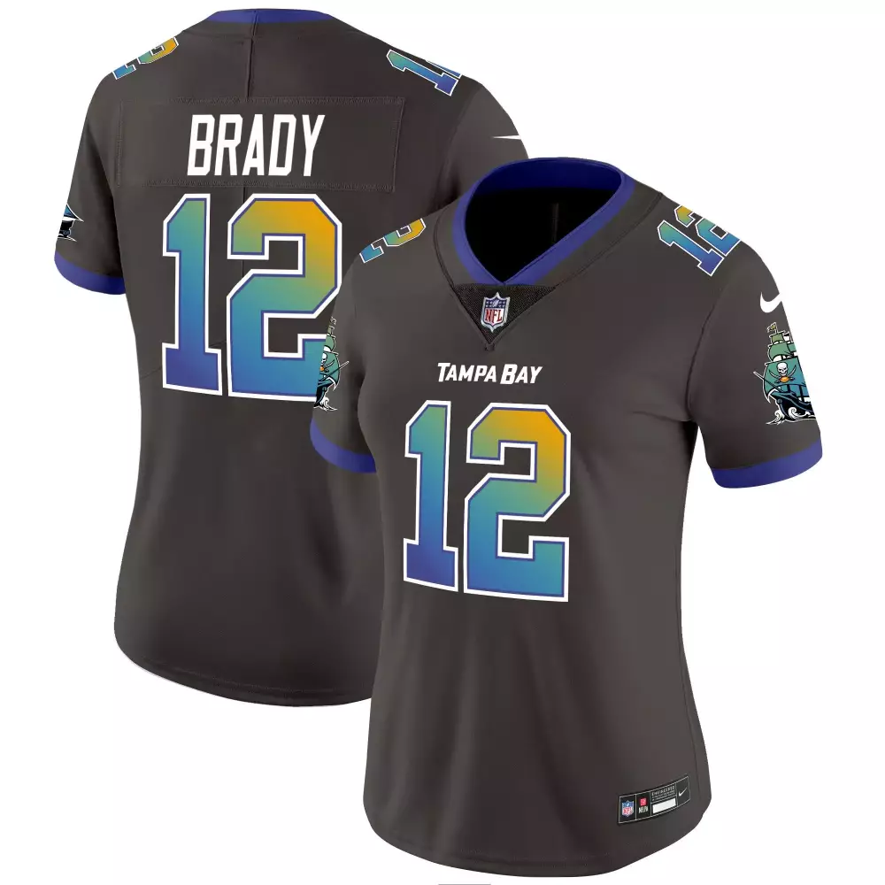 Tom Brady 12 Tampa Bay Buccaneers Jersey Gray Men Player Split Blue Yellow Green