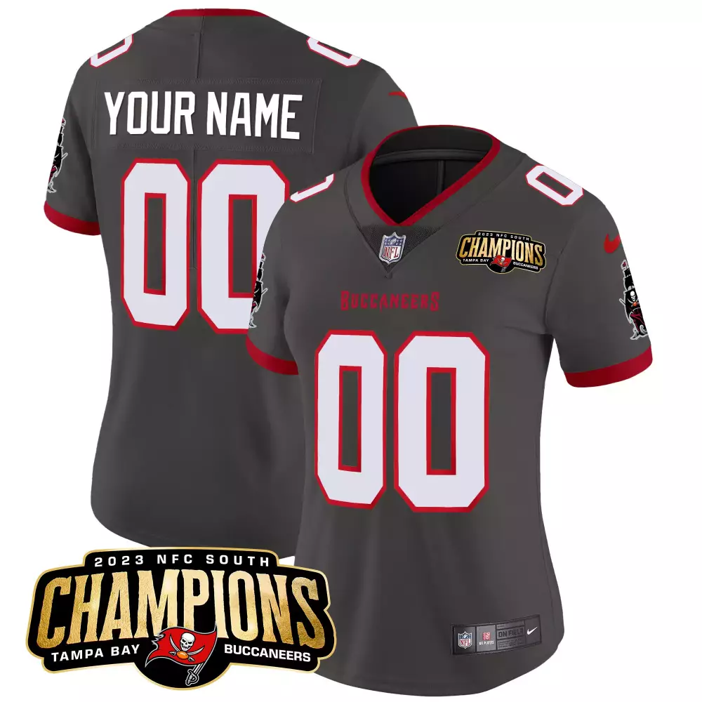 Custom Tampa Bay Buccaneers Jersey Gray 2023 NFC South Champions Women Red White