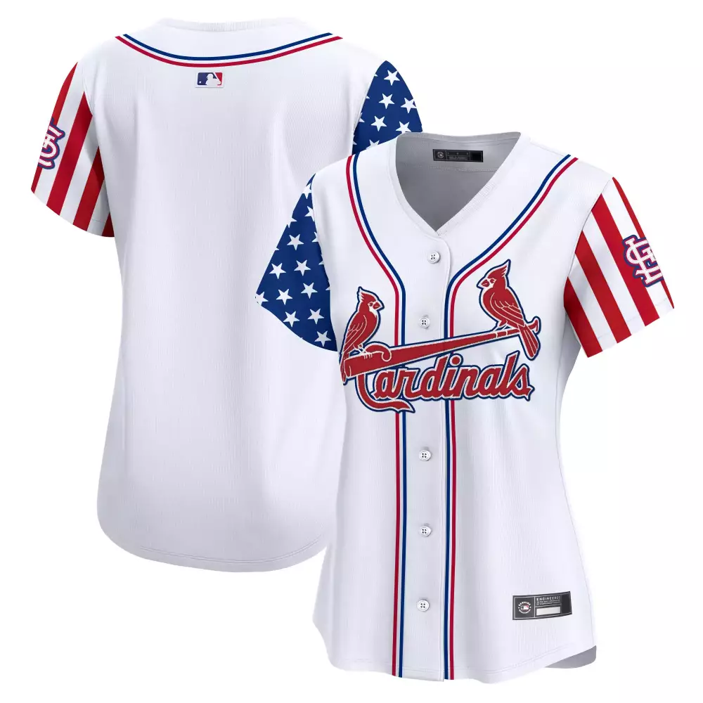 St. Louis Cardinals Jersey White 4th Of July Women Alternate Split Design Red Blue