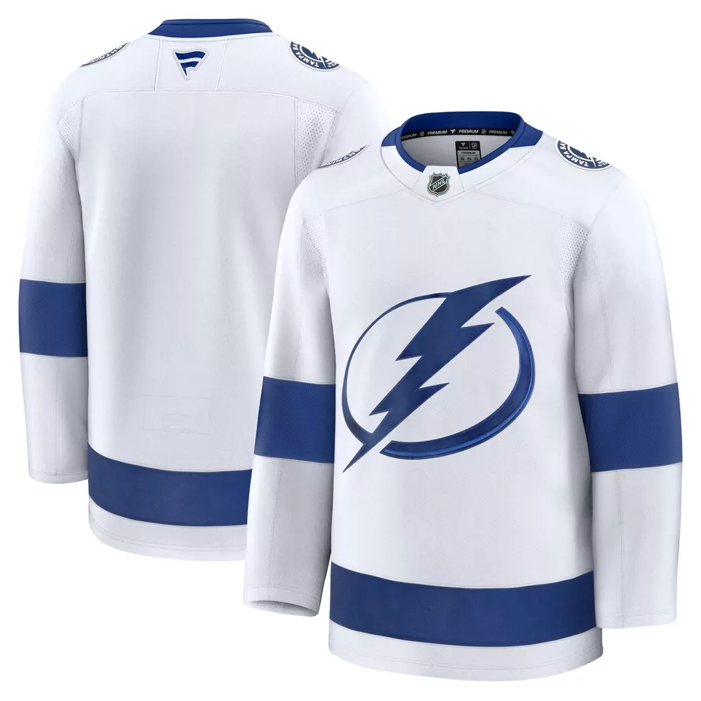 Custom Tampa Bay Lightning Jersey White Men Ice Blue Away