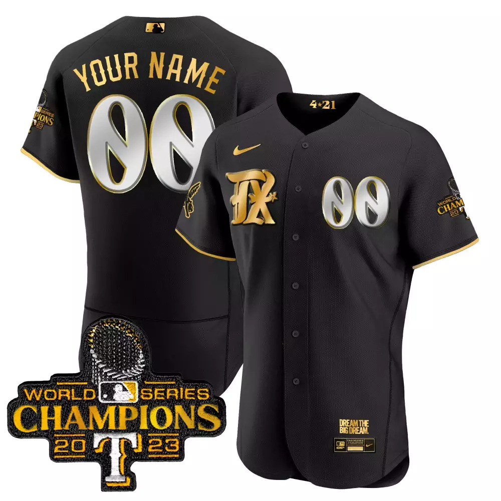Custom Texas Rangers Jersey Black World Series Champions 2023 Men Gold Silver All