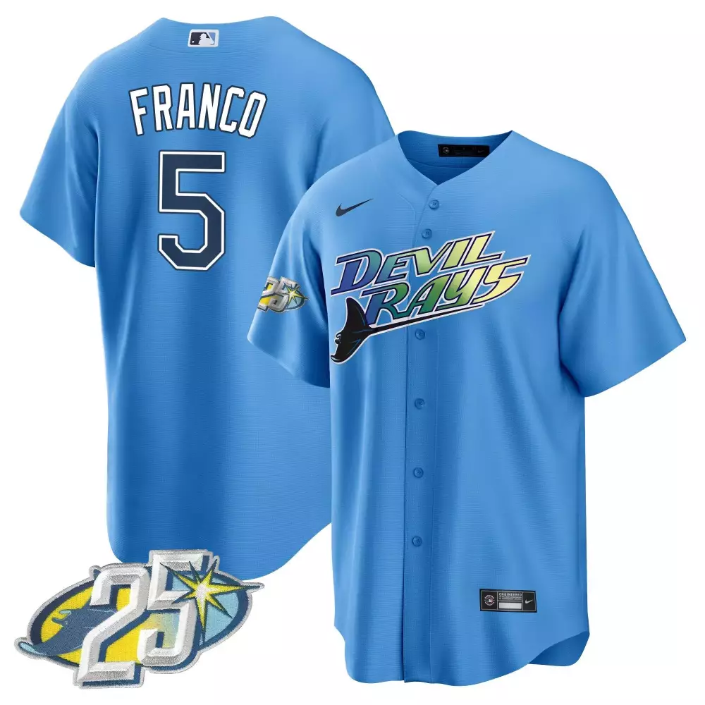 Wander Franco 5 Devil Rays Jersey Blue 25th Anniversary Men White Dark Green Yellow