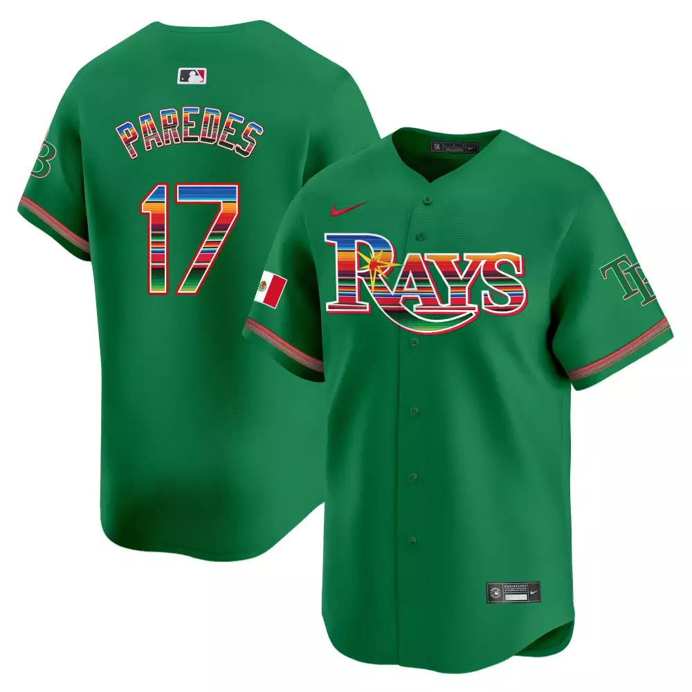 Isaac Paredes 17 Rays Jersey Green Fiesta Mexican Flag Men Custom Design Red White