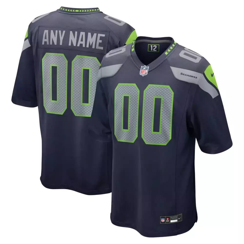 Seattle Seahawks Jersey Navy Men American Neon Green Gray Custom Game