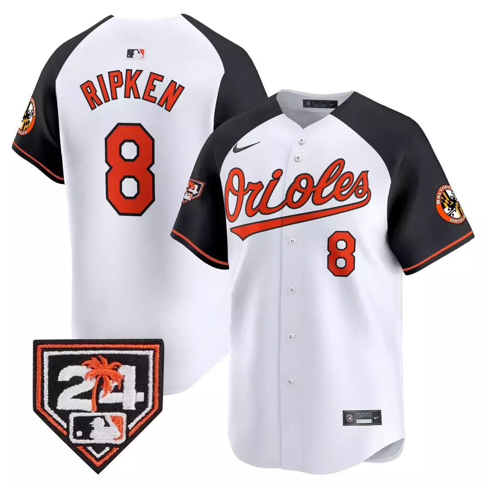 Cal Ripken 8 Orioles Jersey White Jr. 24th Anniversary Men Black Orange Alternate