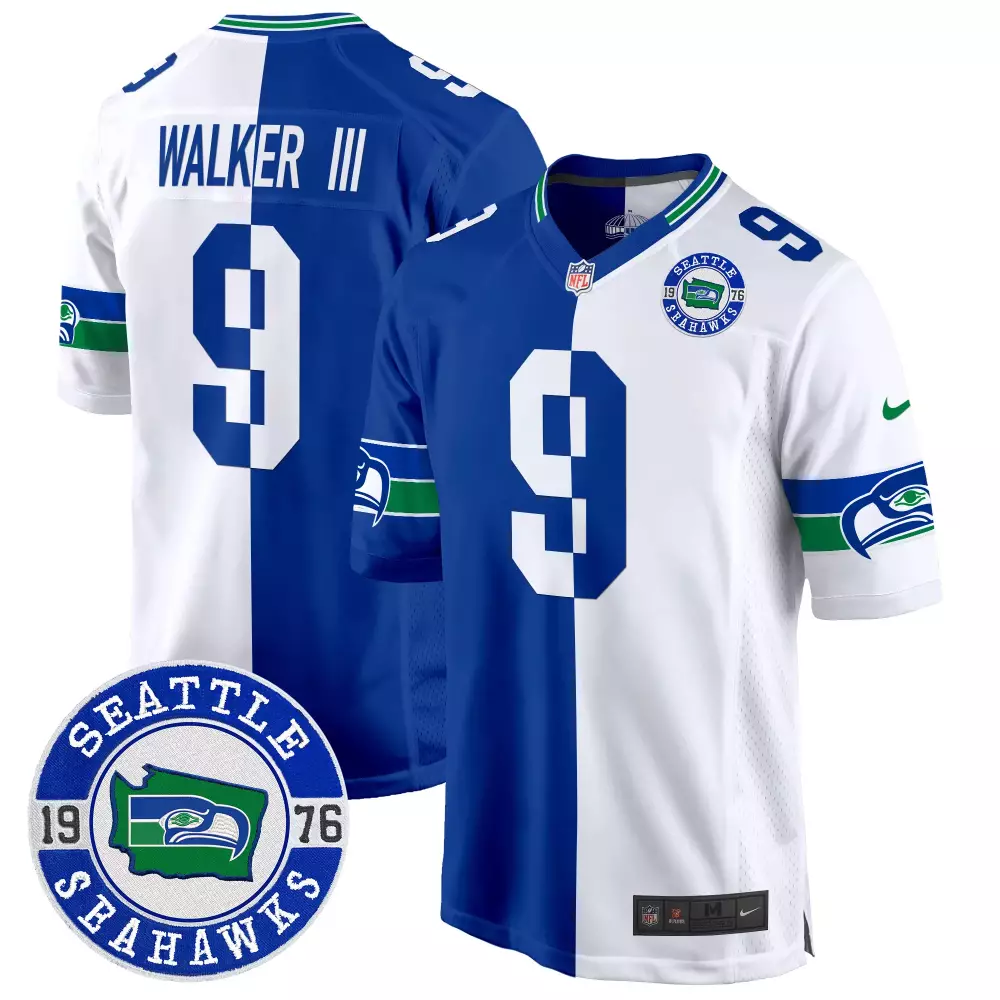 Walker Iii 9 Seattle Seahawks Jersey Royal Blue Split Men Design White Green Throwback