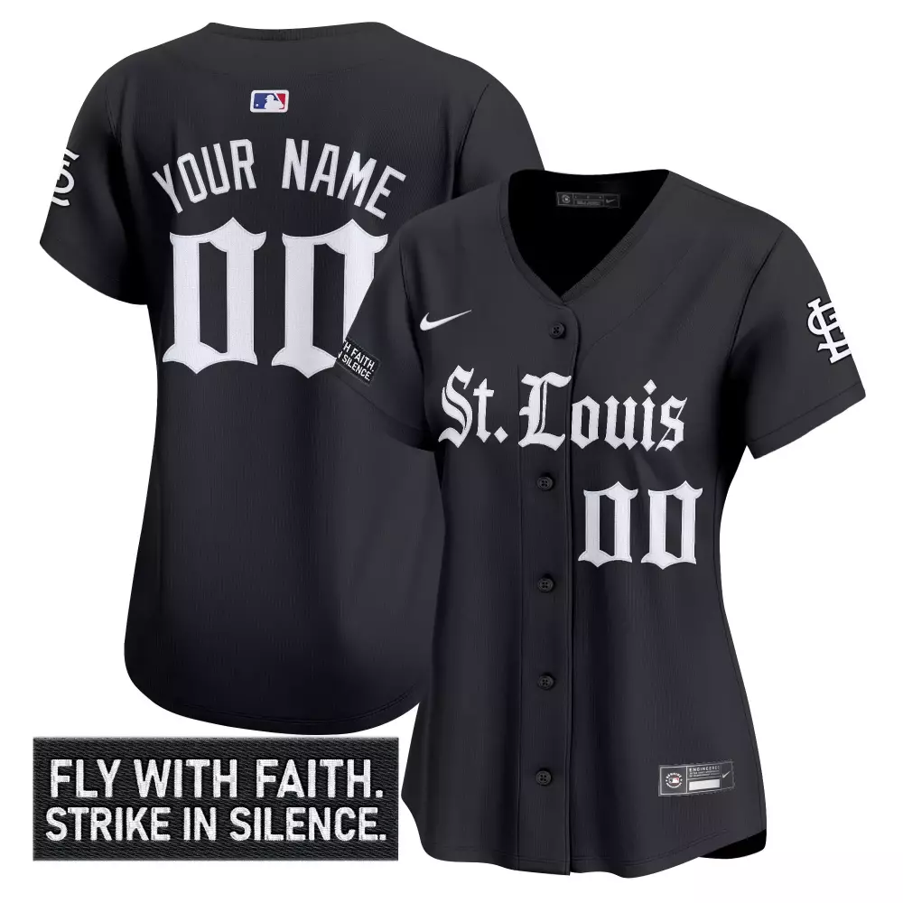 Custom St. Louis Cardinals Jersey Black Fly Faith. Strike Silence. Women White Vapor