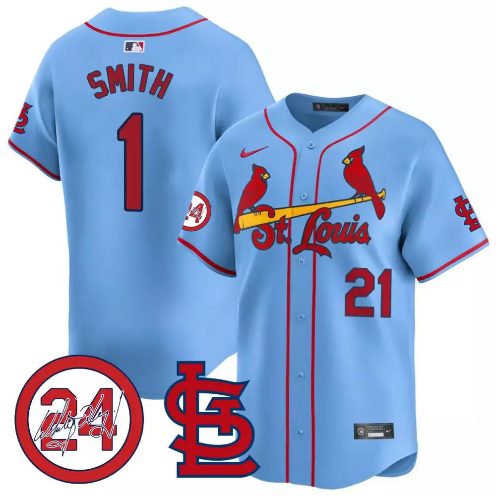 Ozzie Smith 1 St. Louis Cardinals Jersey Light Blue Men Alternate Red Yellow Vapor