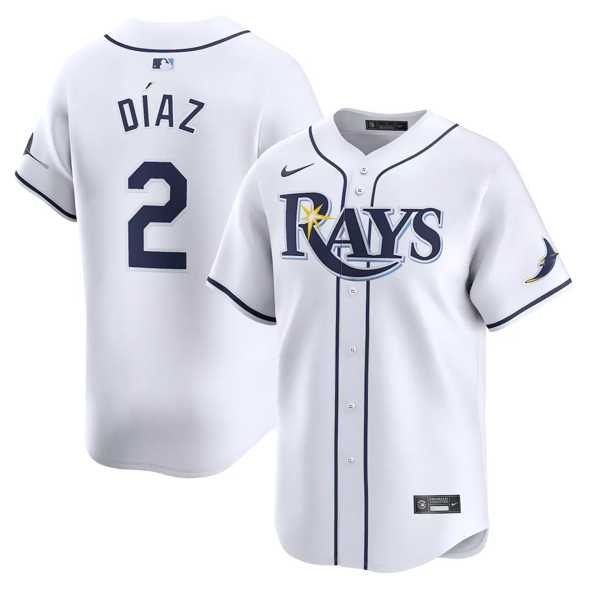 Yandy Diaz 2 Rays Jersey White Navy Blue Home Limited