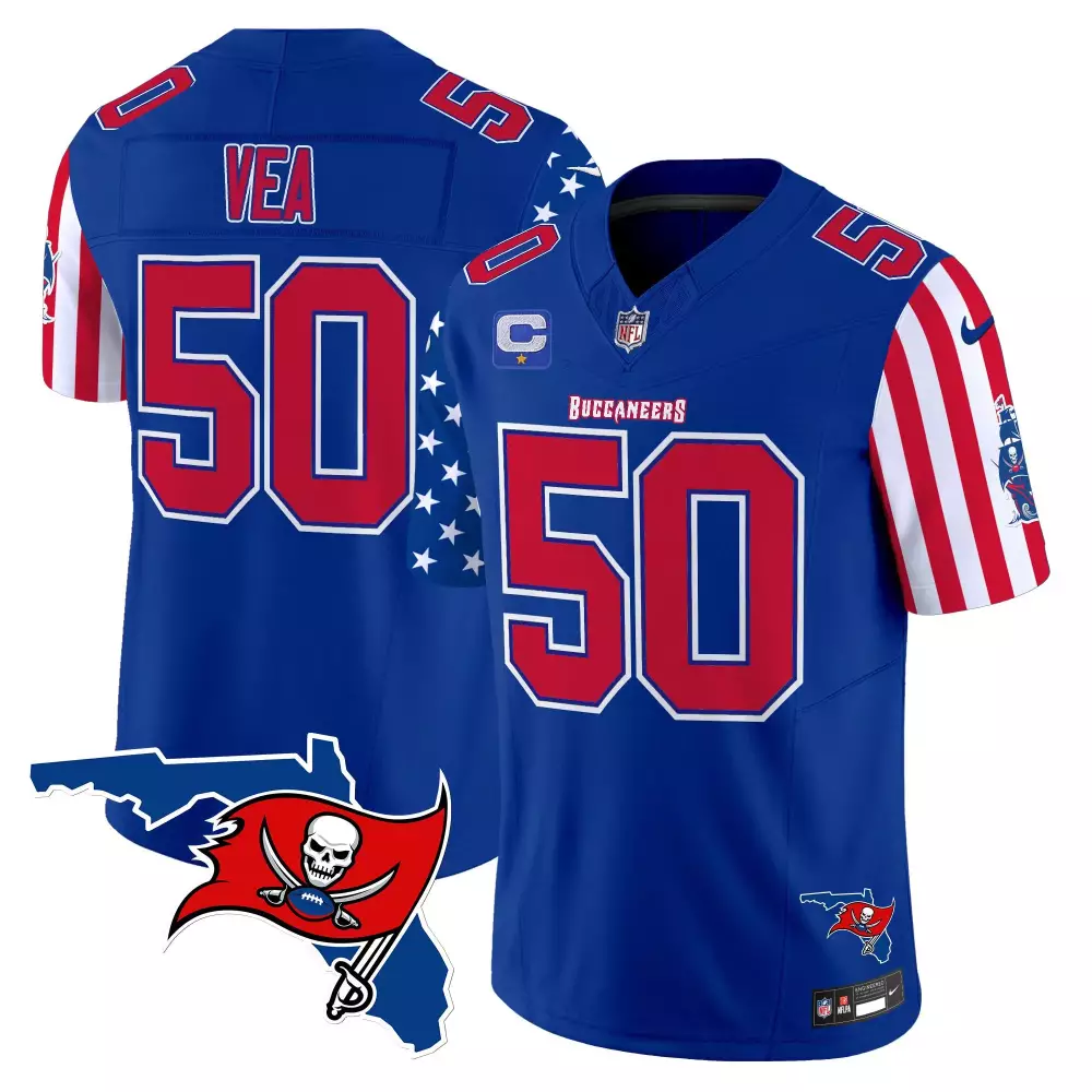 Vita Vea 50 Buccaneers Jersey Blue Stars And Stripes Men Alternate Split Design Red