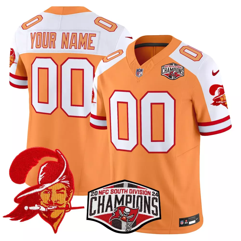 Custom Buccaneers Jersey Orange 2020 NFC South Division Champions Men White Red Alternate