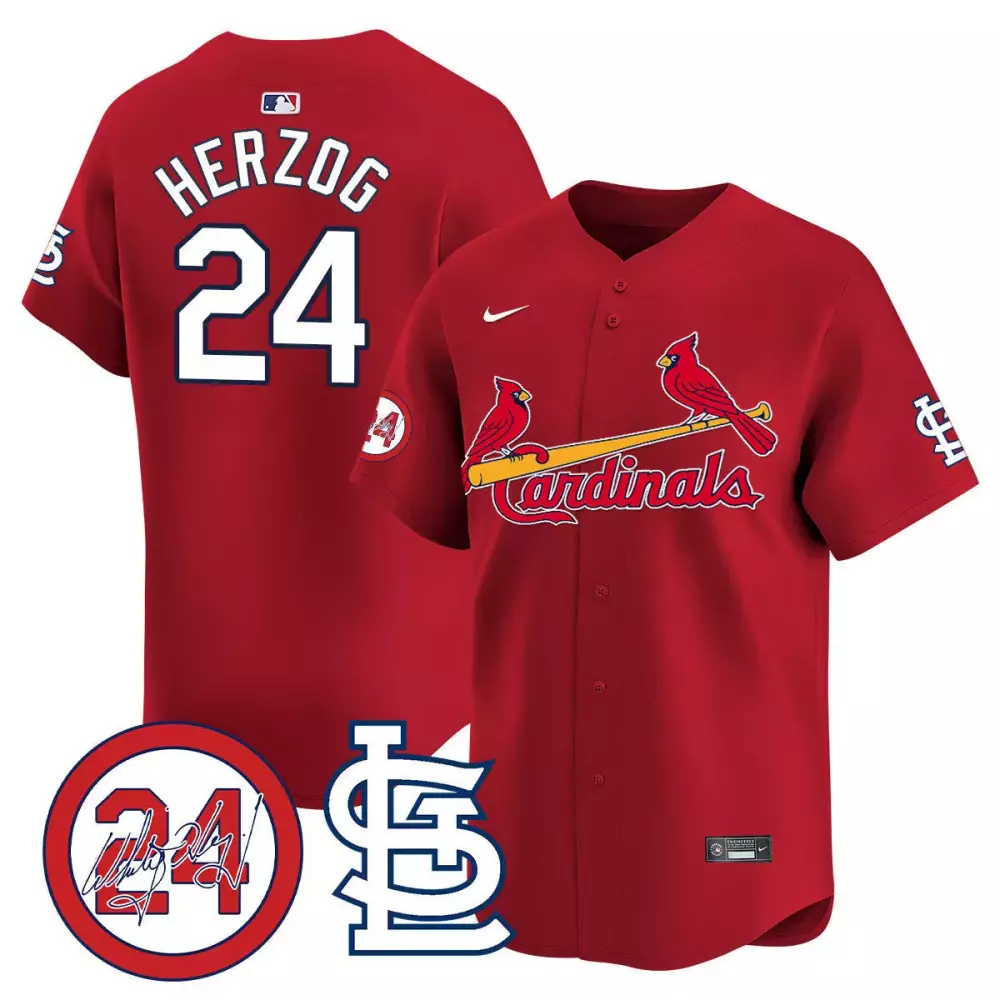 Whitey Herzog 24 Jersey Red St. Louis Cardinals Men White Yellow Vapor Premier Limited