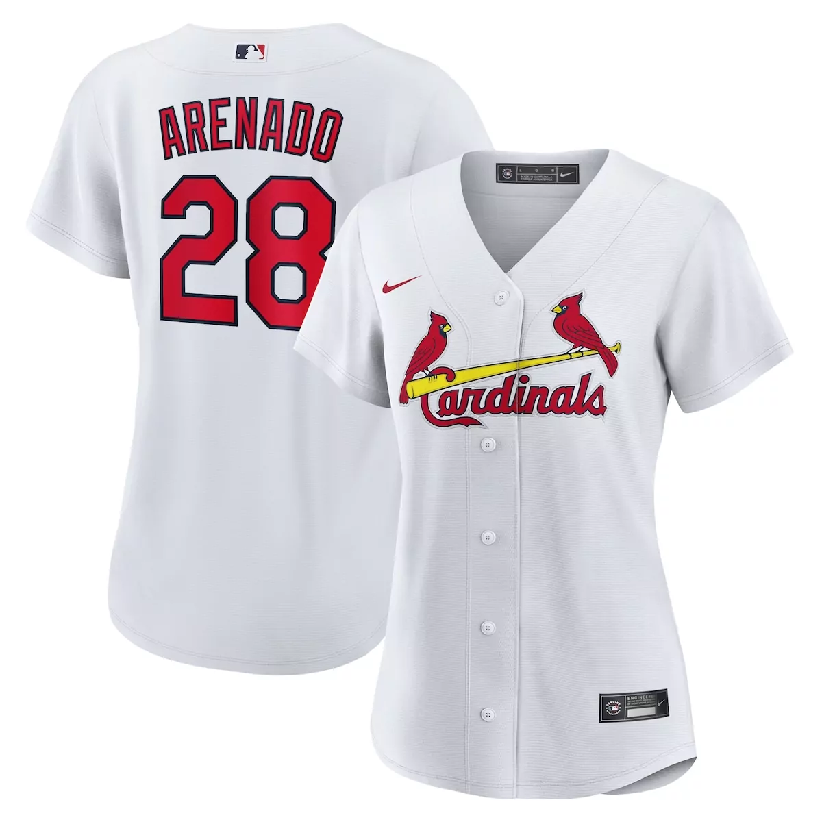 Nolan Arenado 28 Cardinals Jersey White Women Button-up Red Yellow Home
