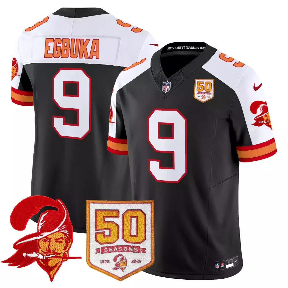 Emeka Egbuka 9 Jersey Black 50th Season Tampa Bay Buccaneers 50 Seasons 1976-2025